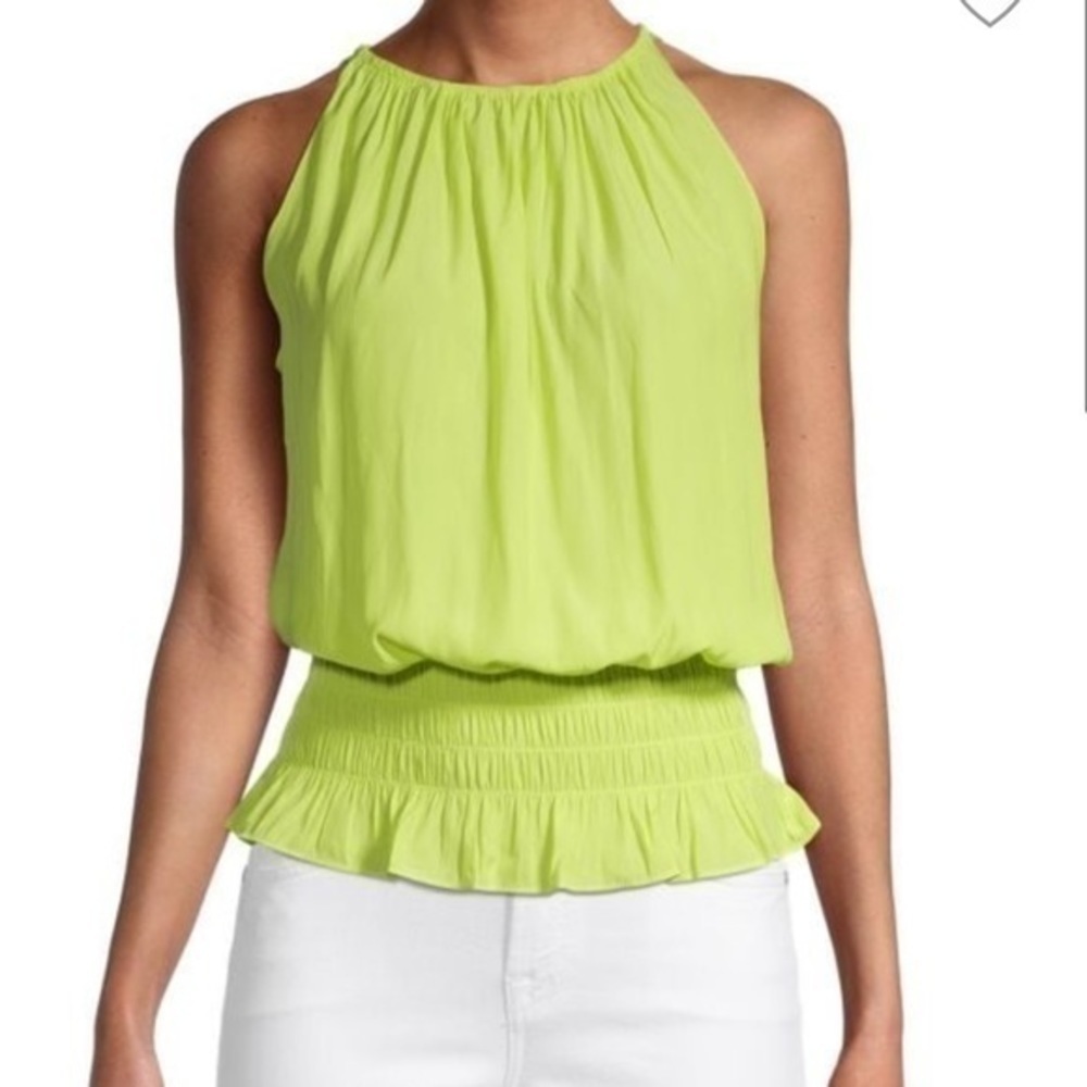 Catherine Malandrino Yellow Smocked Waist Blouson Sleeveless Blouse - Picture 7 of 7